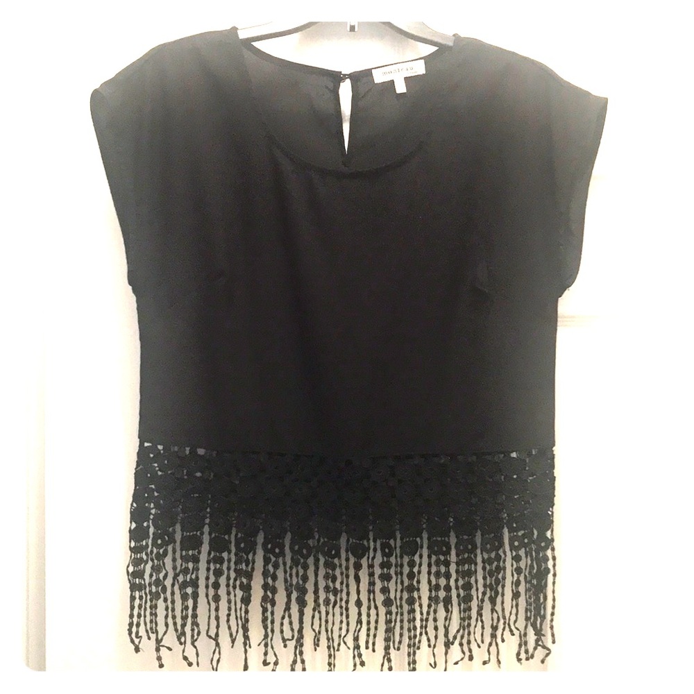 Monteau Black Crop Top with Fringe